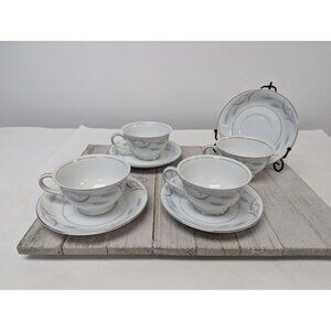 Vintage Valmont Royal Wheat Platinum Trim Set of 4 Saucers Teapcups